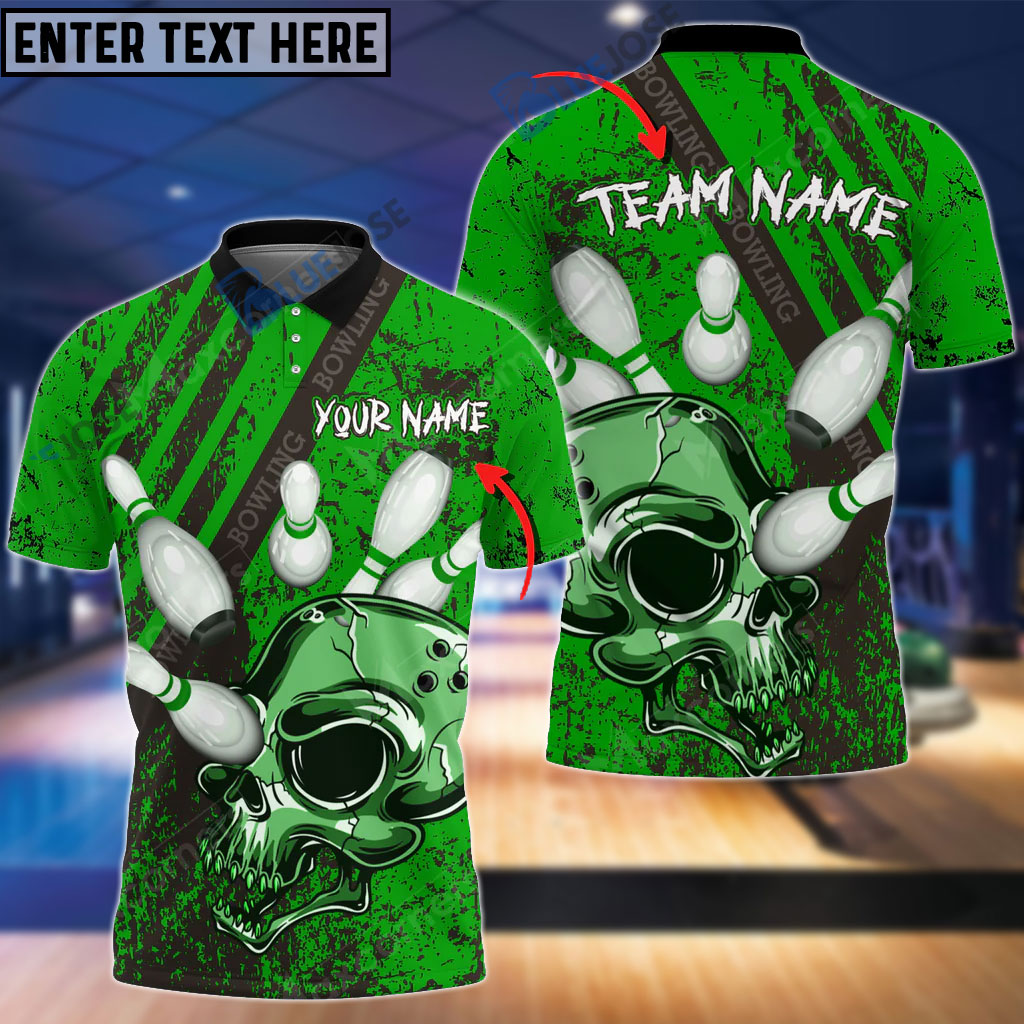 Skull Bowling And Pins Multicolor Option Customized Name 3D Shirt (4 Colors)