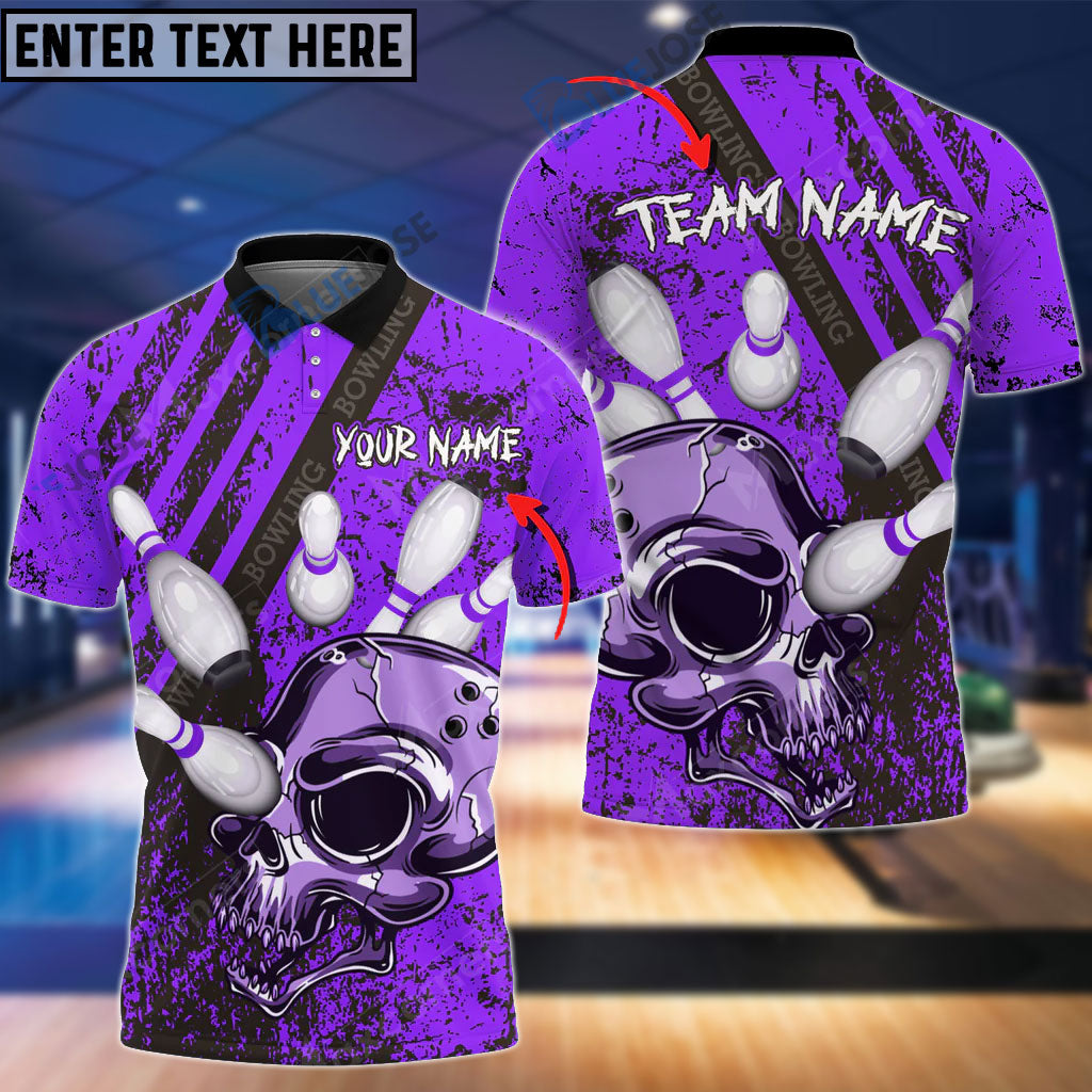 Skull Bowling And Pins Multicolor Option Customized Name 3D Shirt (4 Colors)