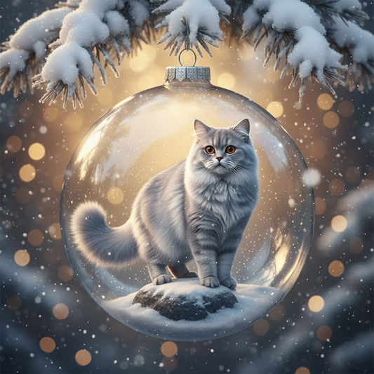 🐱 Gray Cat Christmas Ornament – Elegant Pet Lover Glass Ball Decoration