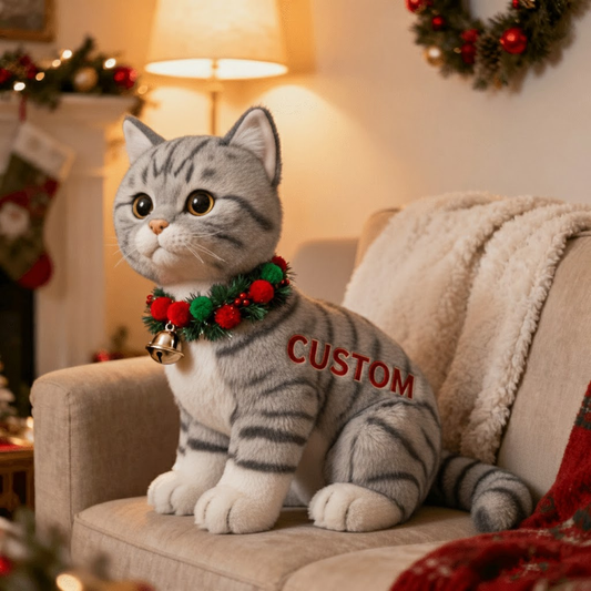 Personalized Cat Plush – Custom Name Christmas Kitty Decor