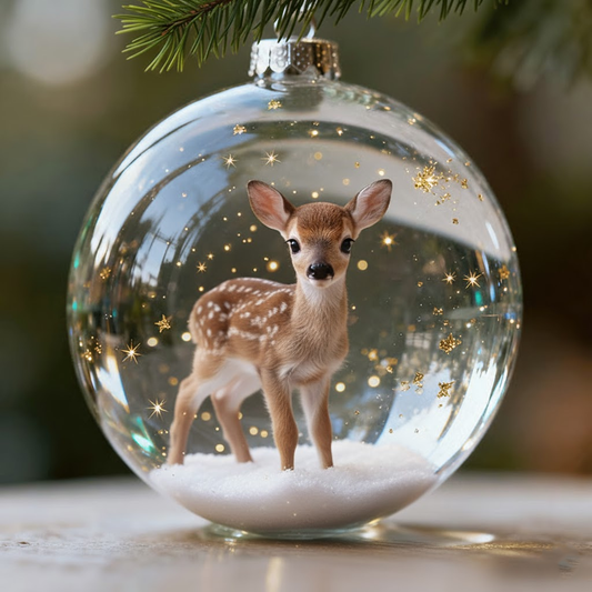 🦌 Baby Deer Christmas Ornament – Adorable Fawn Glass Bauble Holiday Decor