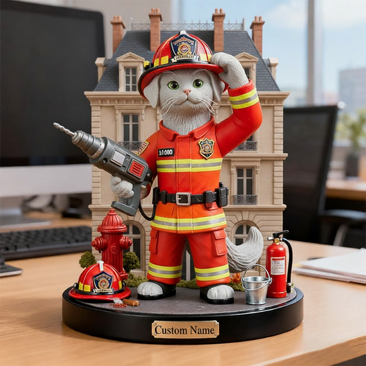 Custom Name 'Cat Firefighter Drill' Acrylic Plaque