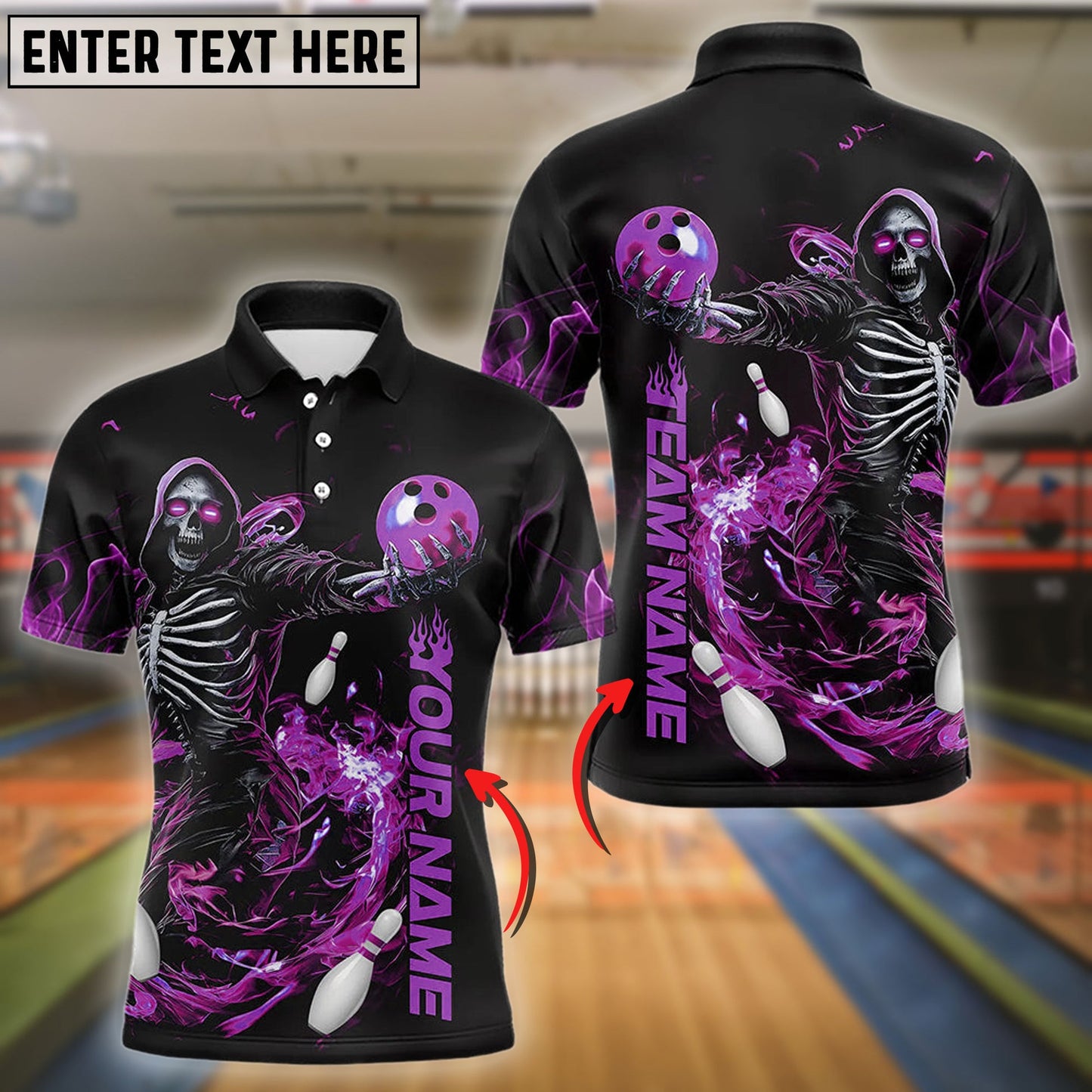 Bowling And Pins Skull Skeleton Customized Name 3D Shirt (4 Colors)