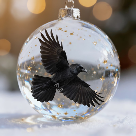 🖤 Raven Christmas Ornament – Mysterious Black Bird Glass Bauble for Gothic Decor