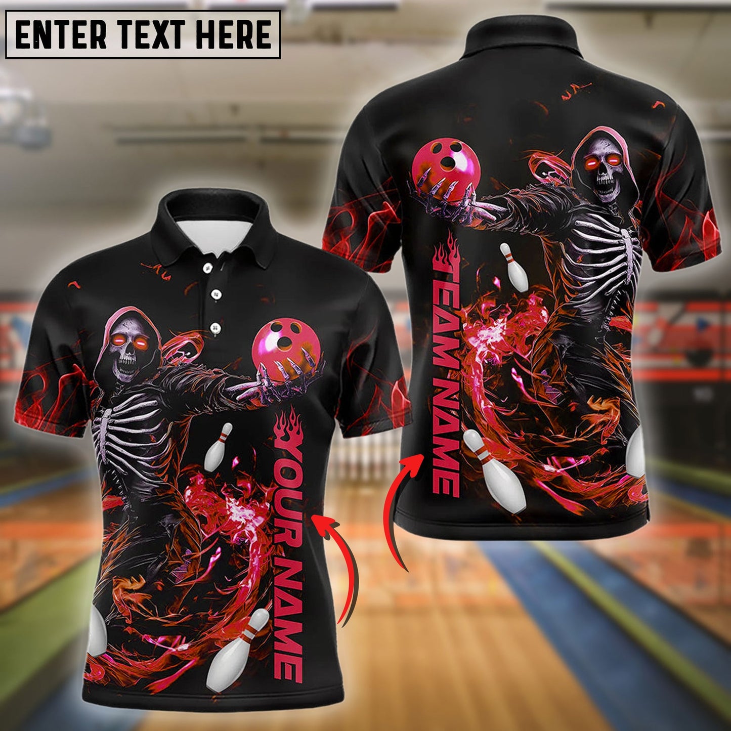 Bowling And Pins Skull Skeleton Customized Name 3D Shirt (4 Colors)