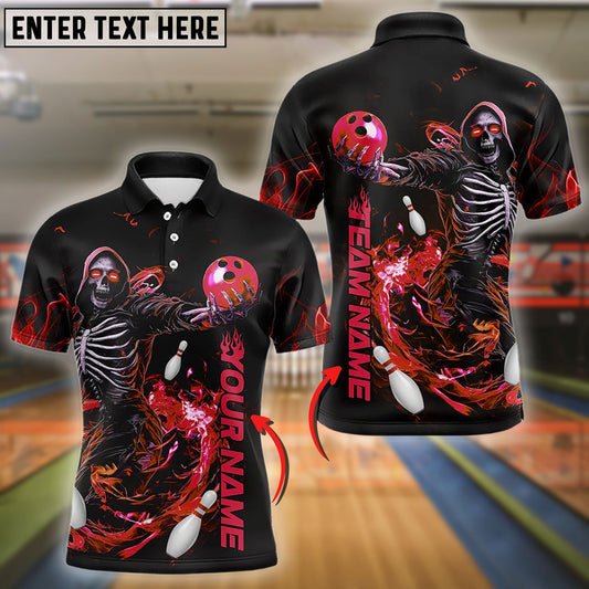 Bowling And Pins Skull Skeleton Customized Name 3D Shirt (4 Colors)