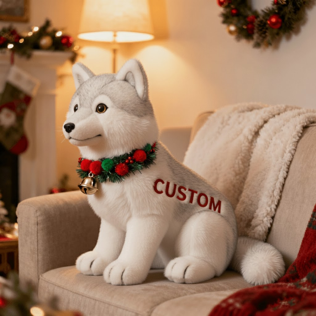 Custom Snow Wolf Plush – Light-Up Husky Christmas Decoration