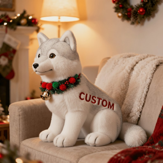 Custom Snow Wolf Plush – Light-Up Husky Christmas Decoration