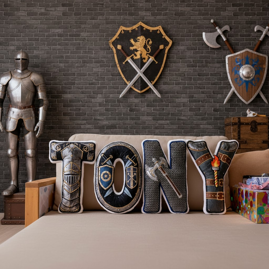 ⚔️ Knight Warrior Name Pillow – Custom Medieval Themed Letter Cushion for Boys