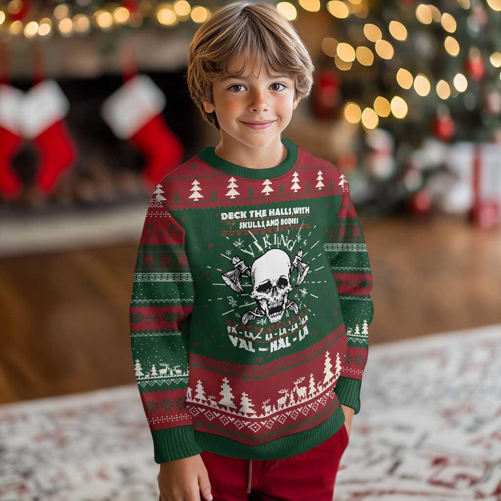 Xmas Viking Valhalla Ugly Christmas Sweater Deck The Halls With Skulls And Bodies - Wonder Print Shop