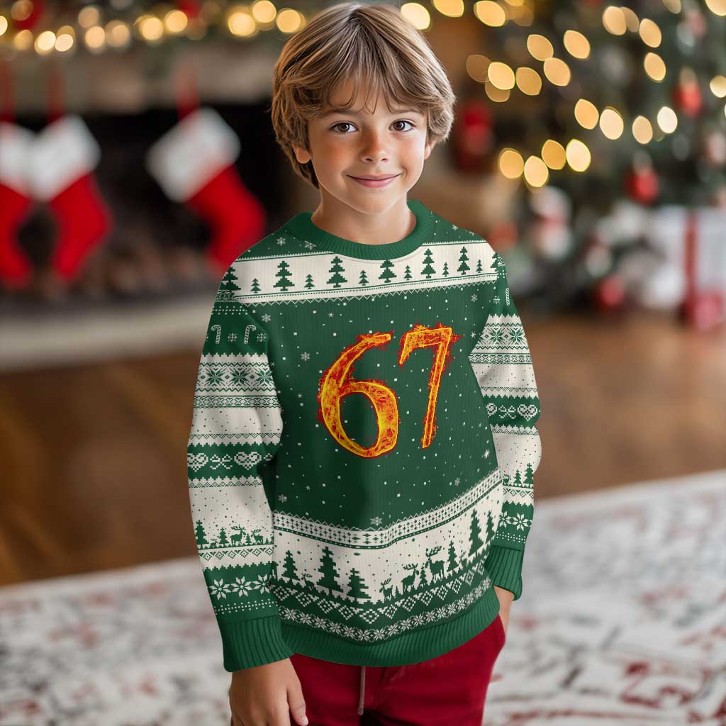 Fire Flame Number 67 Ugly Christmas Sweater Funny Six Seven Gen Alpha Slang Meme Sports Team Jersey