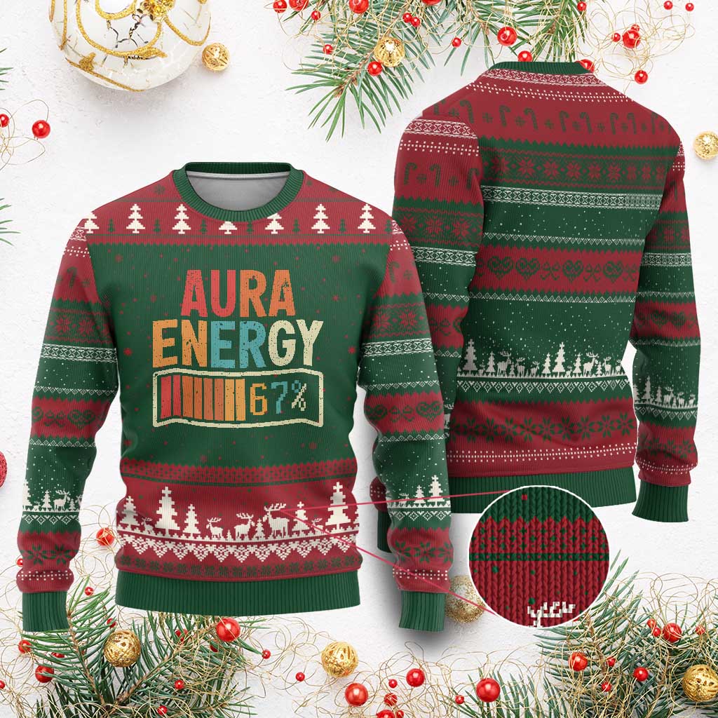 Funny Aura Energy At 67 Ugly Christmas Sweater Six Seven Meme Gen Alpha Slang