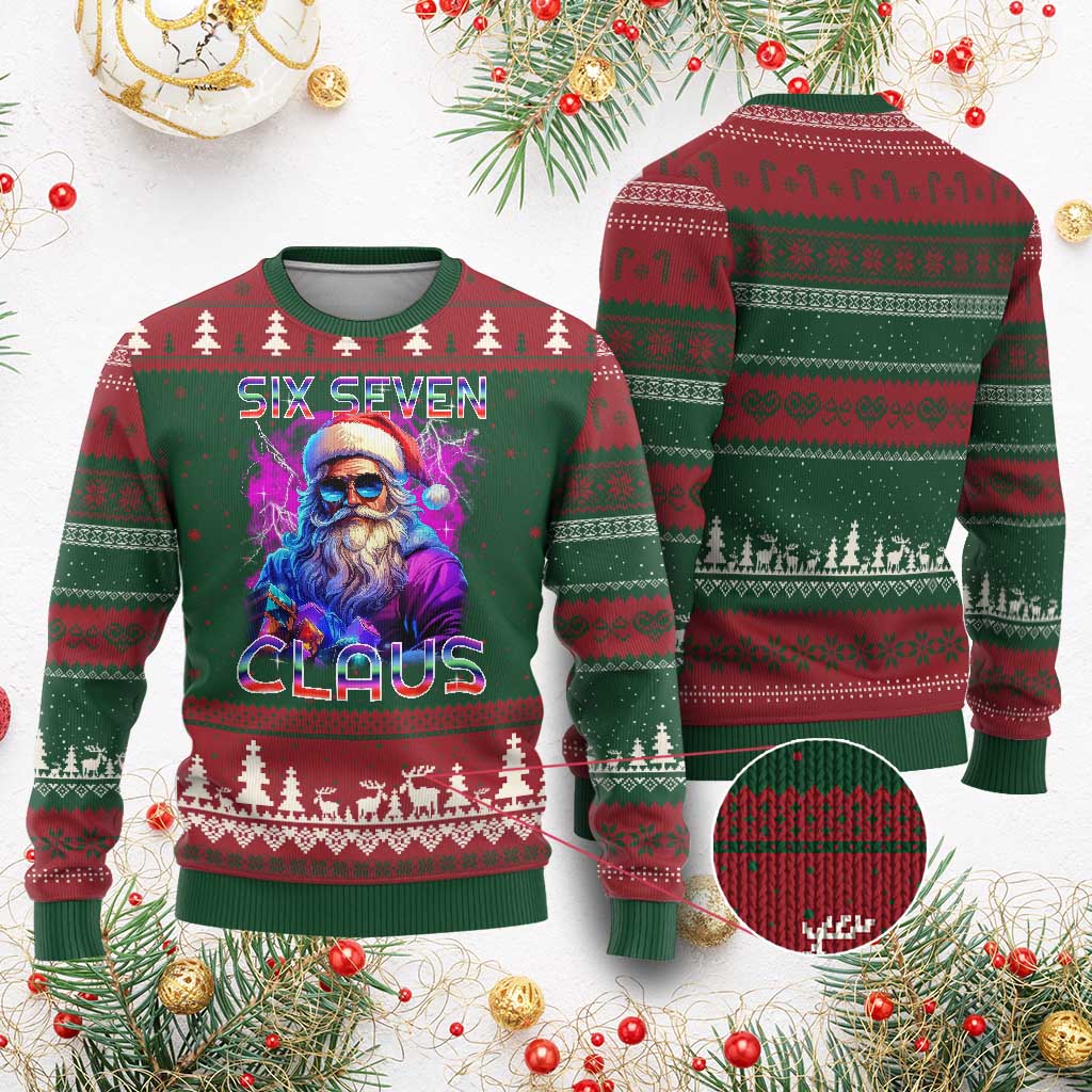 Funny Six Seven Claus Ugly Christmas Sweater 67 Xmas Santa Meme Gen Alpha