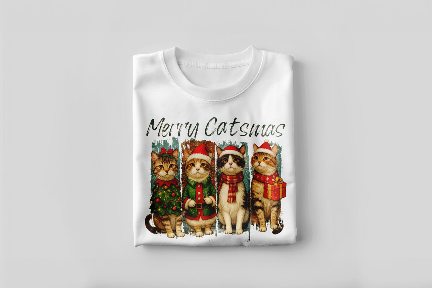 Merry Catsmas – Four Festive Cats Christmas T-Shirt