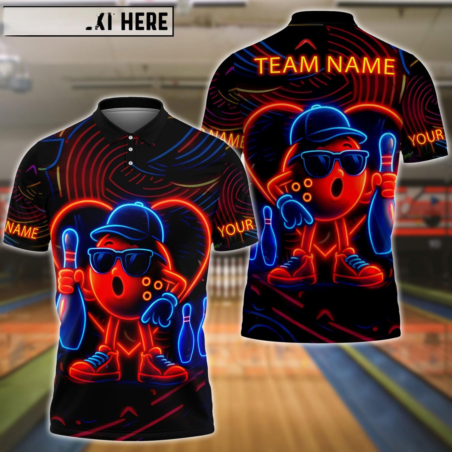 Bowling Ball & Pins Neon Funny Customized Name, Team Name 3D Shirt (4 Colors)