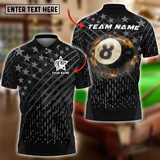 Billiards Ball 8 And 9 Fire Black US Flag Personalized Shirt