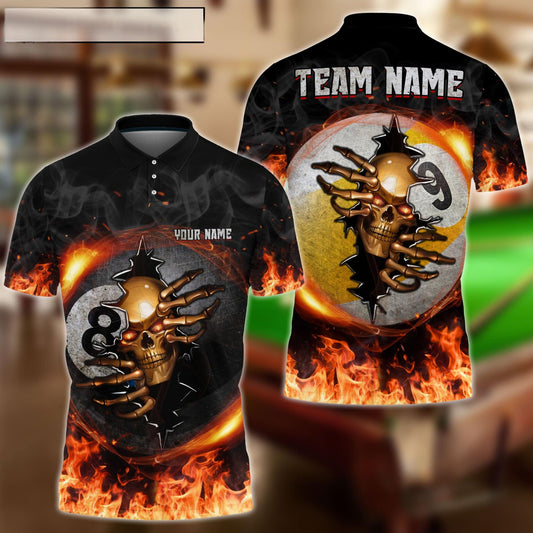 Billiards Ball 8 And 9 Fire Skull Crack Personalized Name Polo