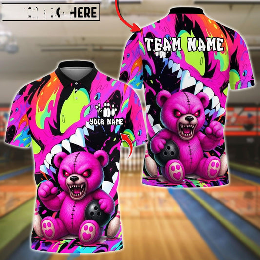 Bowling And Pins Wild Bear Customized Name, Team Name 3D Shirt