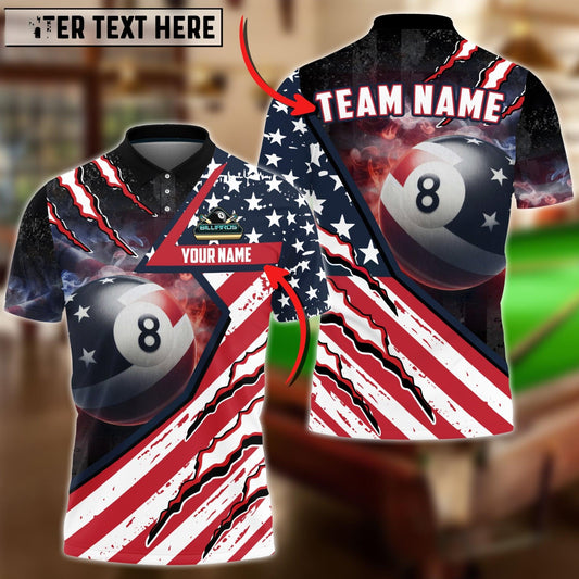 Billiards 8 Ball American Flag Patriot Personalized Name, Team Name Shirt