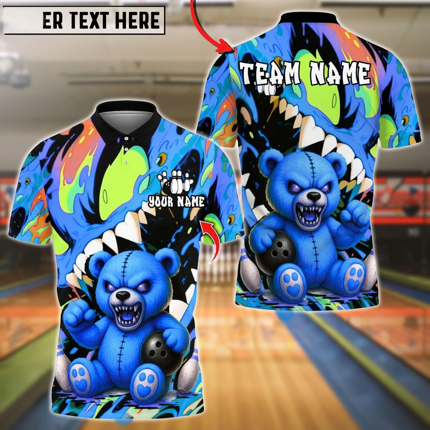 Bowling And Pins Wild Bear Customized Name, Team Name 3D Shirt