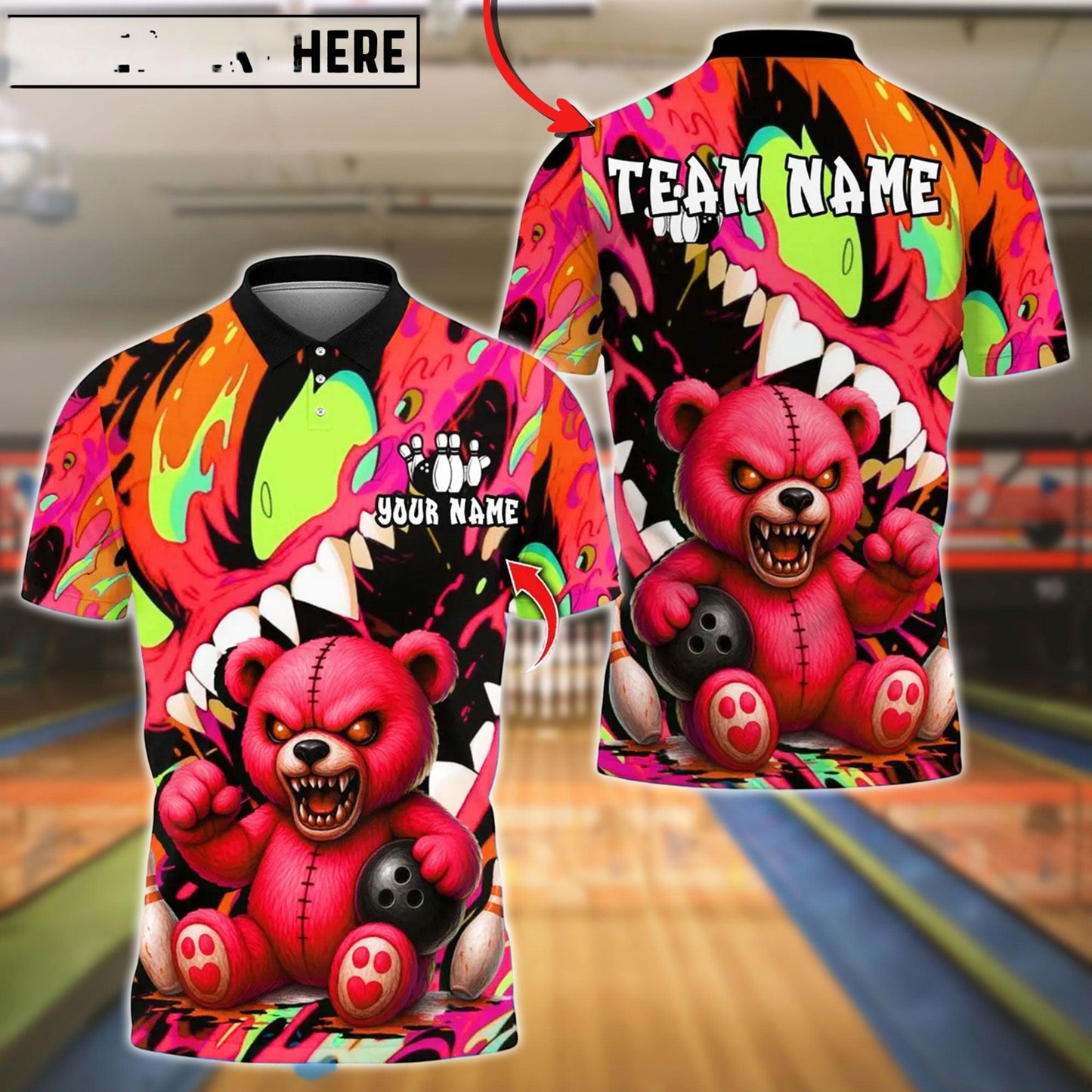 Bowling And Pins Wild Bear Customized Name, Team Name 3D Shirt