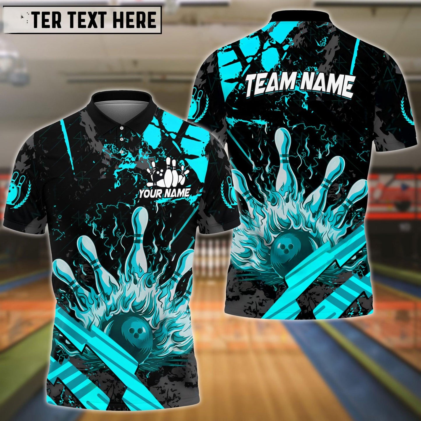 Bowling And Pins Grunge Flame Customized Name 3D Shirt ( 4 Colors)