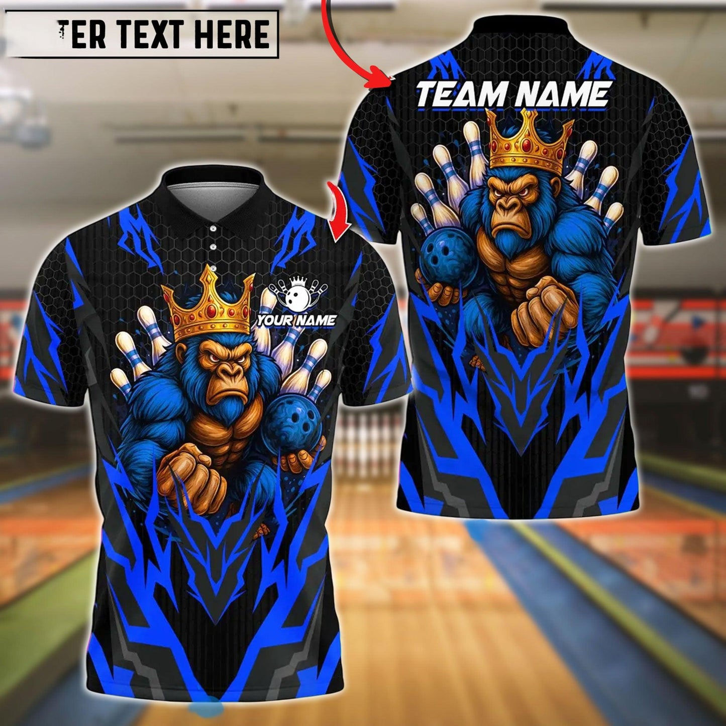 Bowling And Pins King Gorilla Customized Name, Team Name 3D Shirt