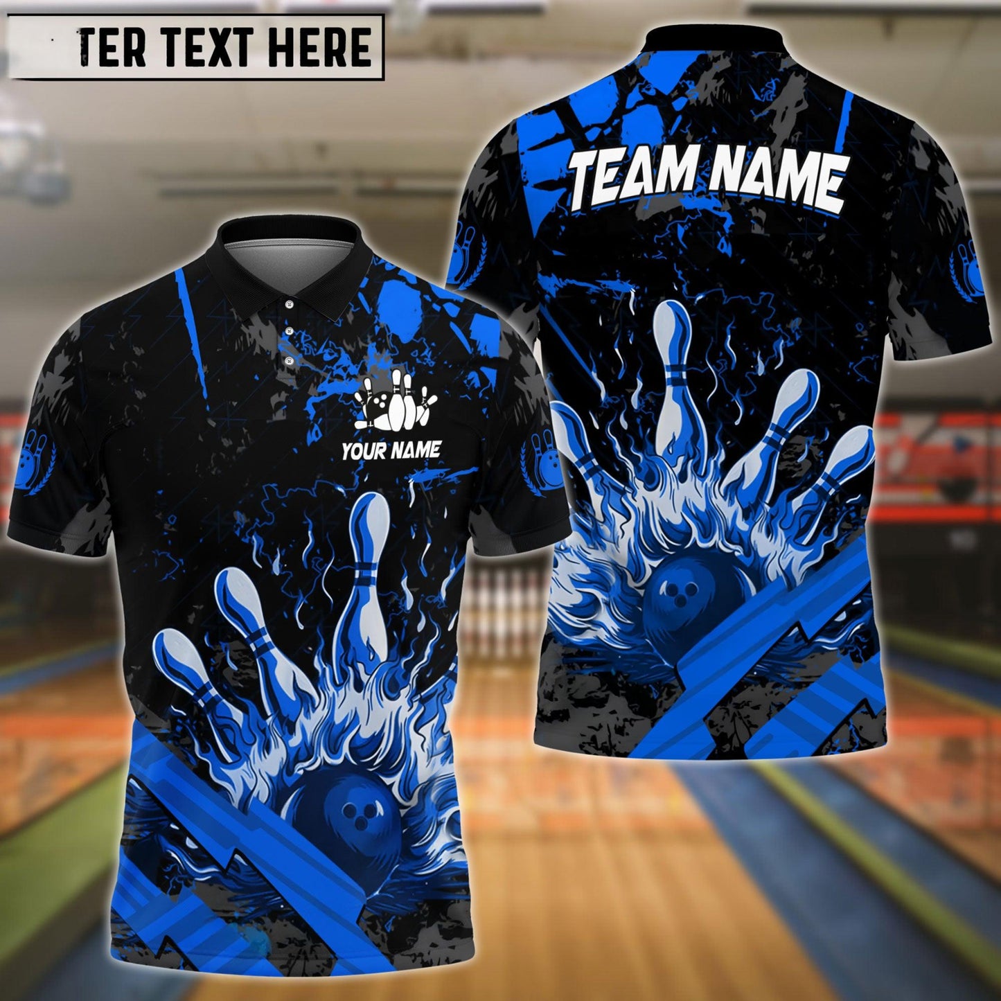 Bowling And Pins Grunge Flame Customized Name 3D Shirt ( 4 Colors)