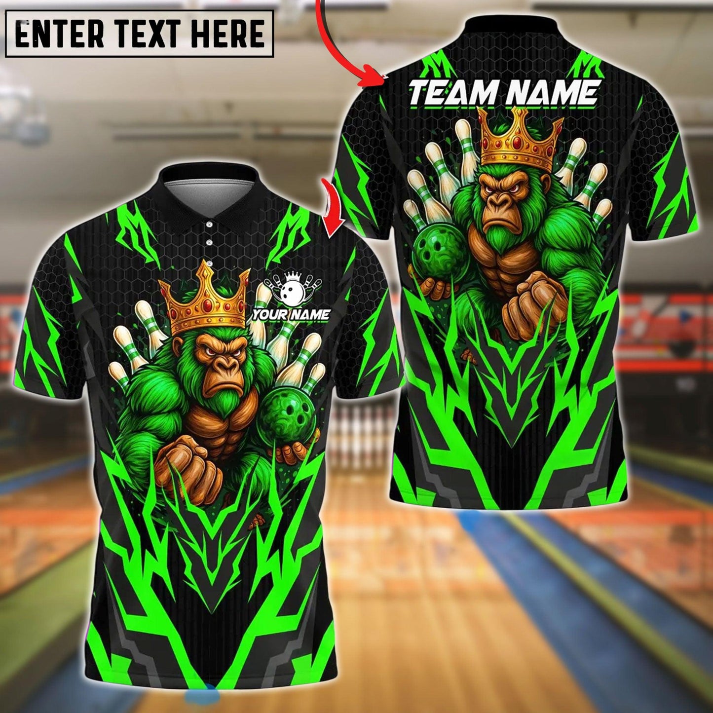 Bowling And Pins King Gorilla Customized Name, Team Name 3D Shirt