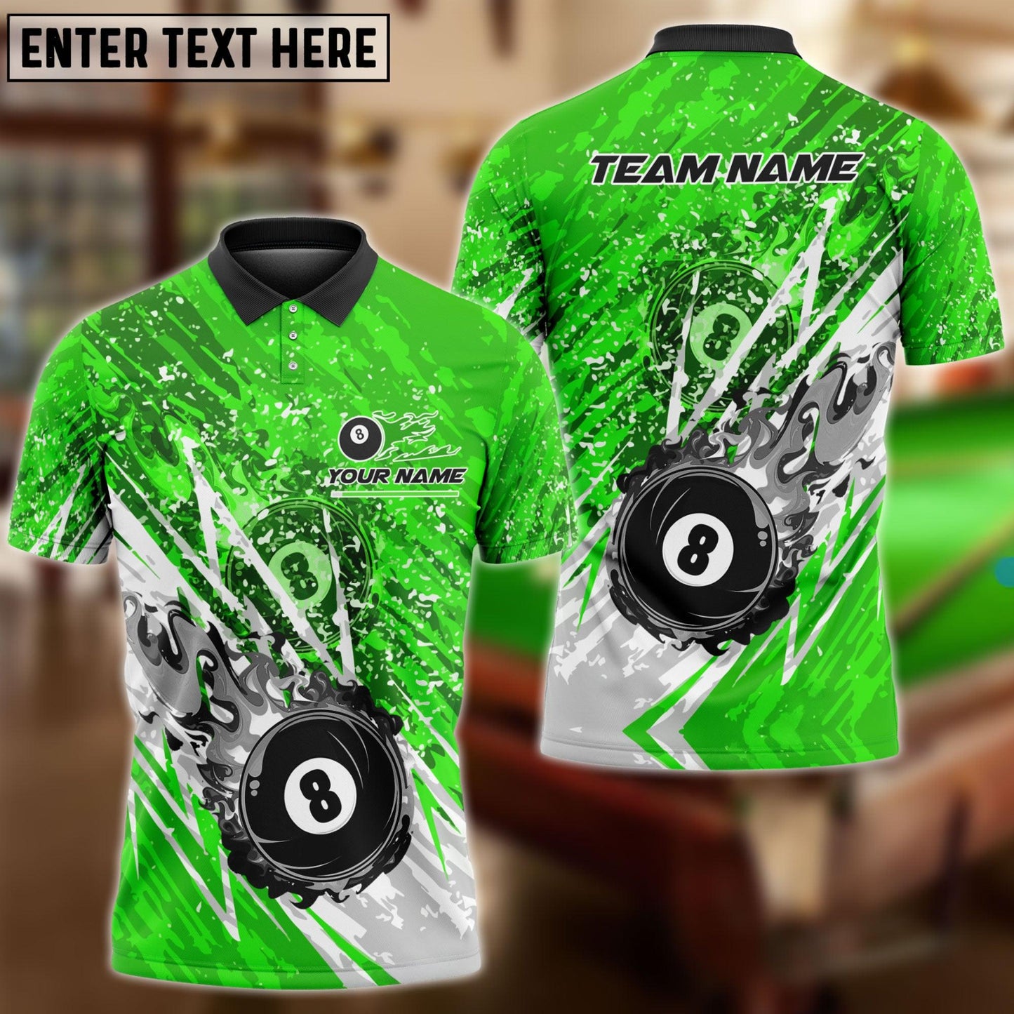 Billiards Ball 8 Lightning Flame Personalized Name & Team Name Shirt