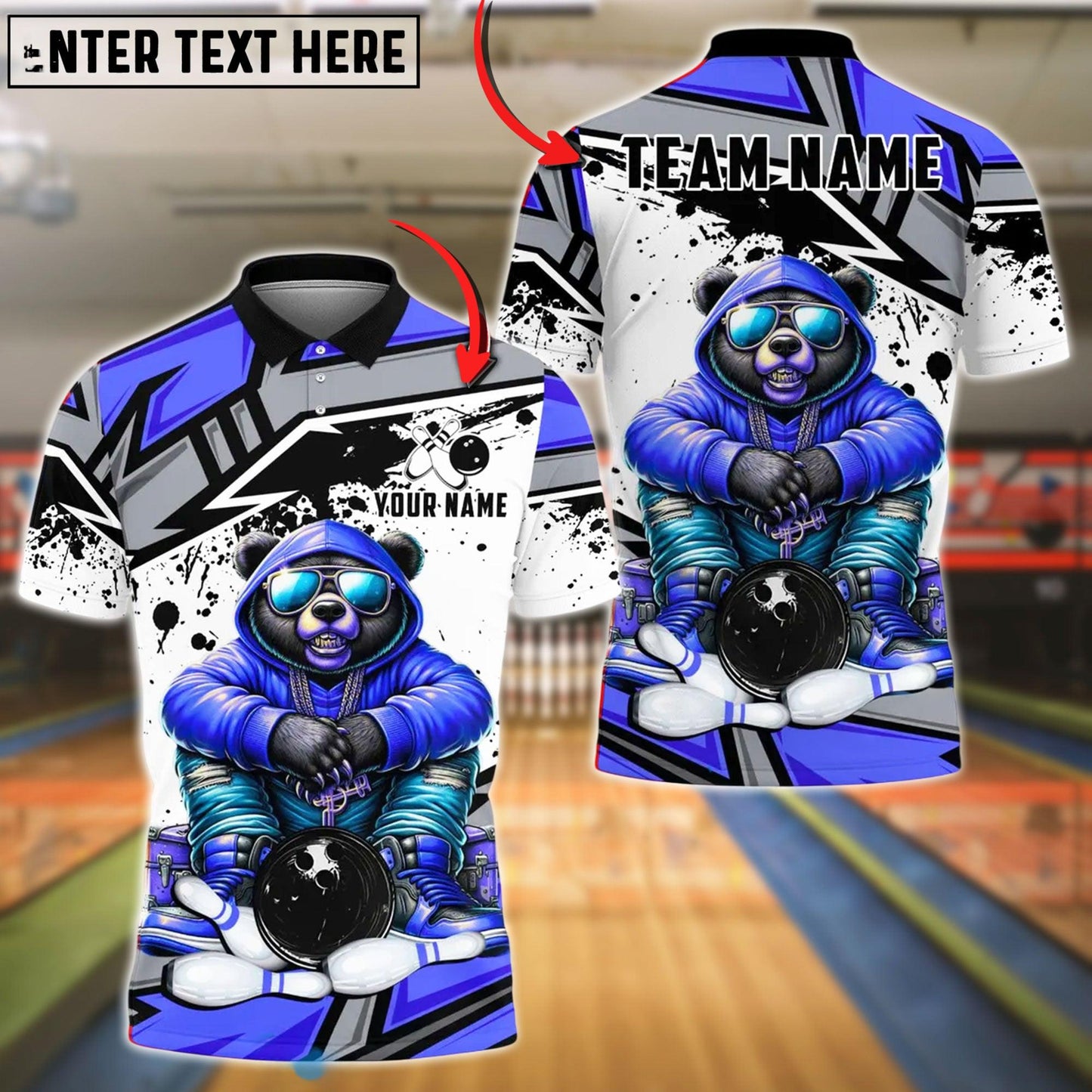 Bowling And Pins HipHop Bear Customized Name, Team Name 3D Shirt