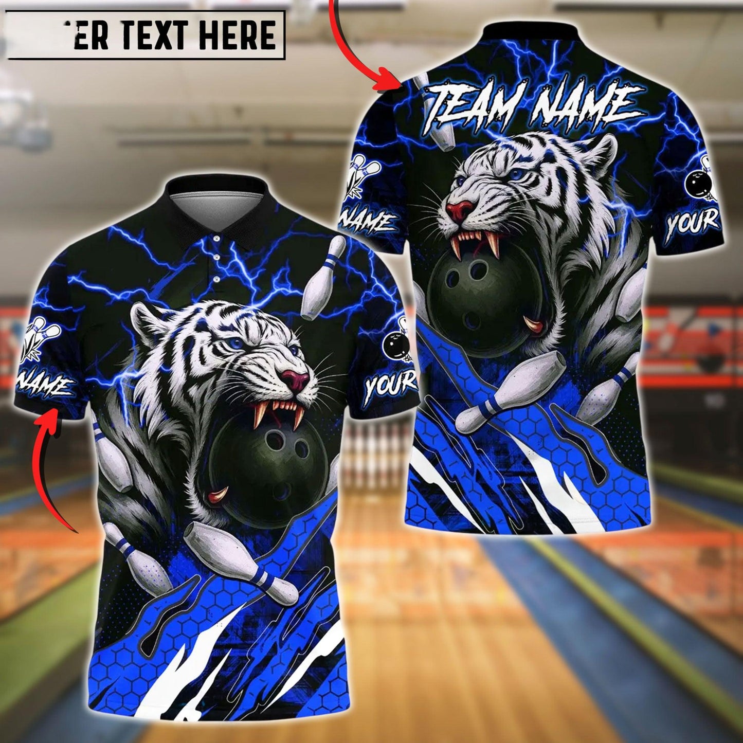 Bowling And Pins White Tiger Customized Name, Team Name 3D Shirt