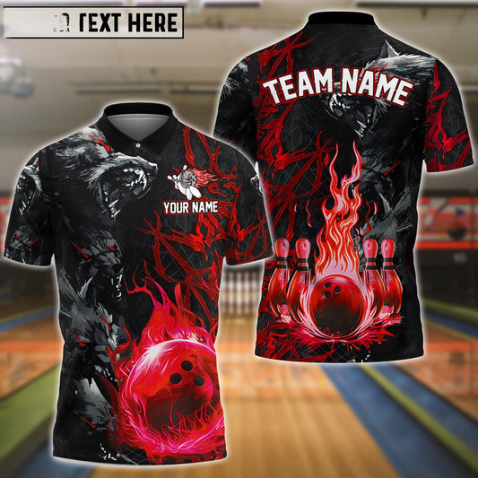 Bowling And Pins Flame Wolf Multicolor Customized Name 3D Shirt (4 Colors)