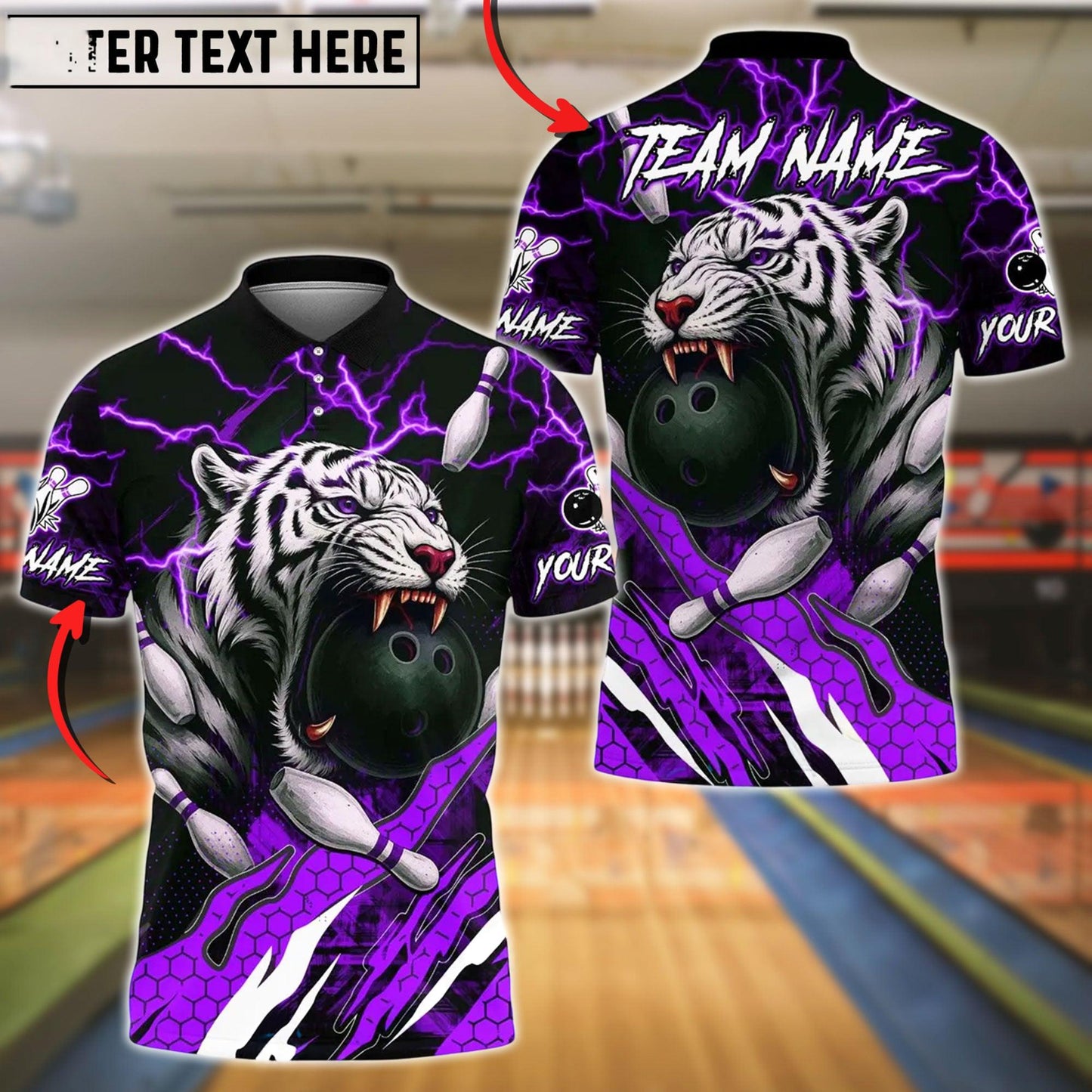 Bowling And Pins White Tiger Customized Name, Team Name 3D Shirt