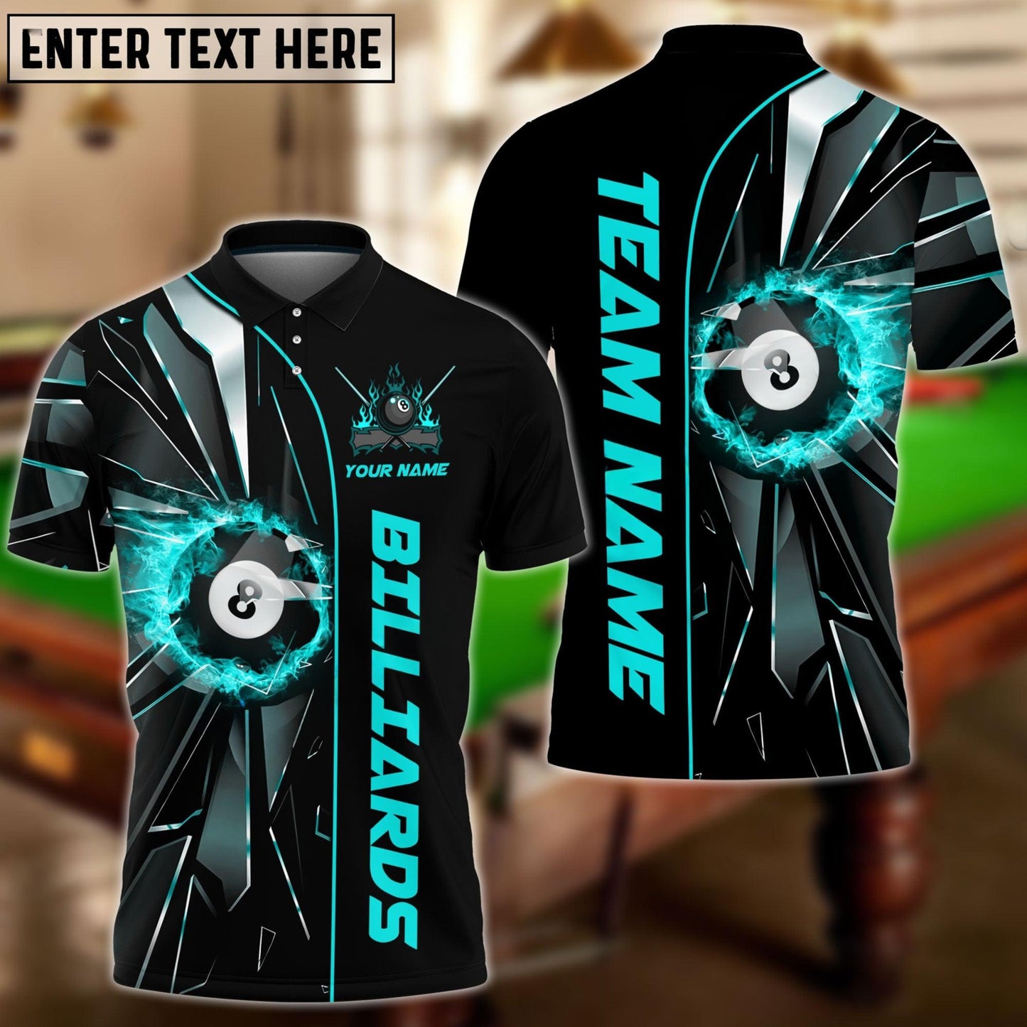 Billiards Ball 8 Fire Broken Glass Personalized Name, Team Name Shirt