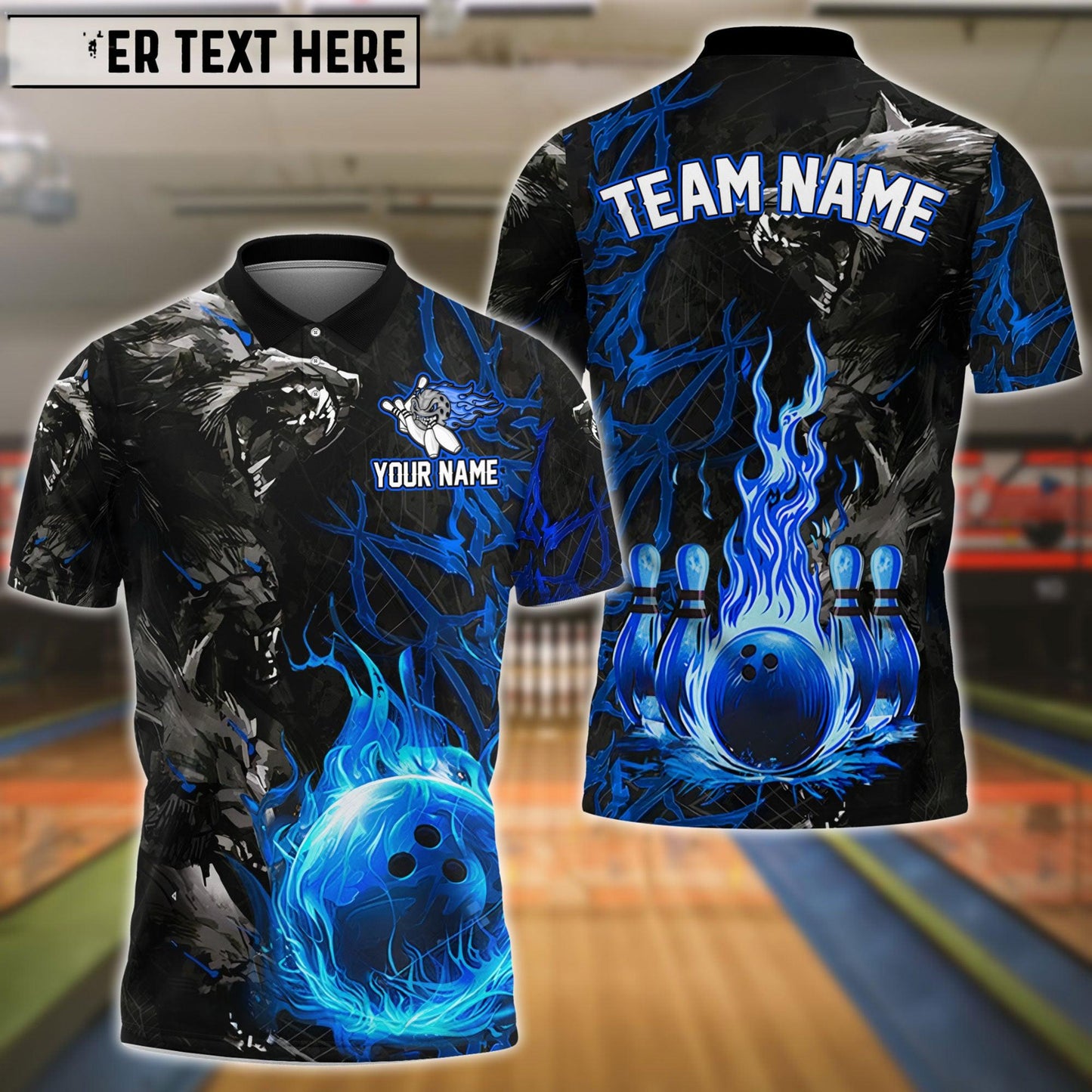 Bowling And Pins Flame Wolf Multicolor Customized Name 3D Shirt (4 Colors)