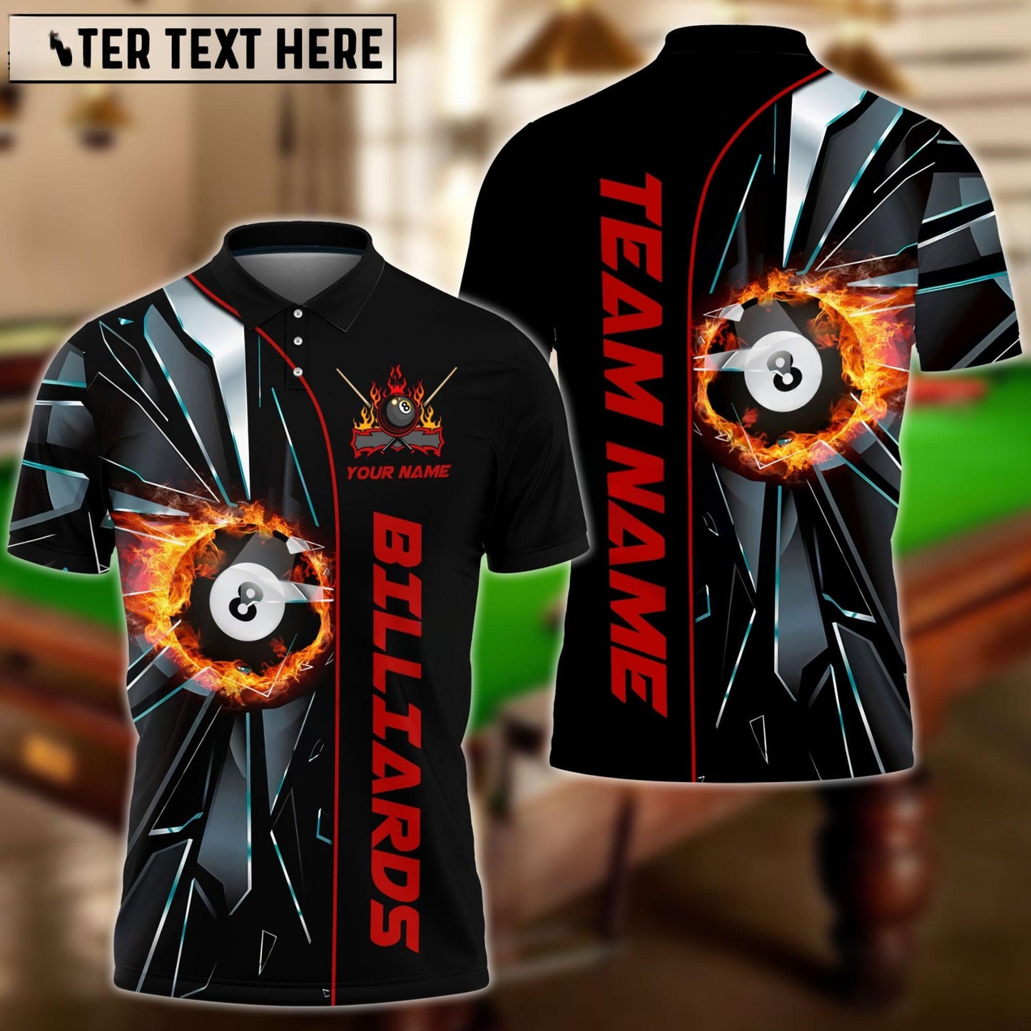 Billiards Ball 8 Fire Broken Glass Personalized Name, Team Name Shirt