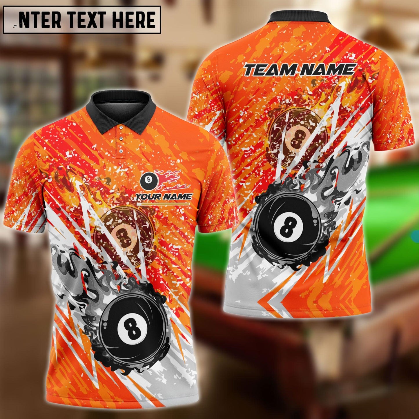 Billiards Ball 8 Lightning Flame Personalized Name & Team Name Shirt