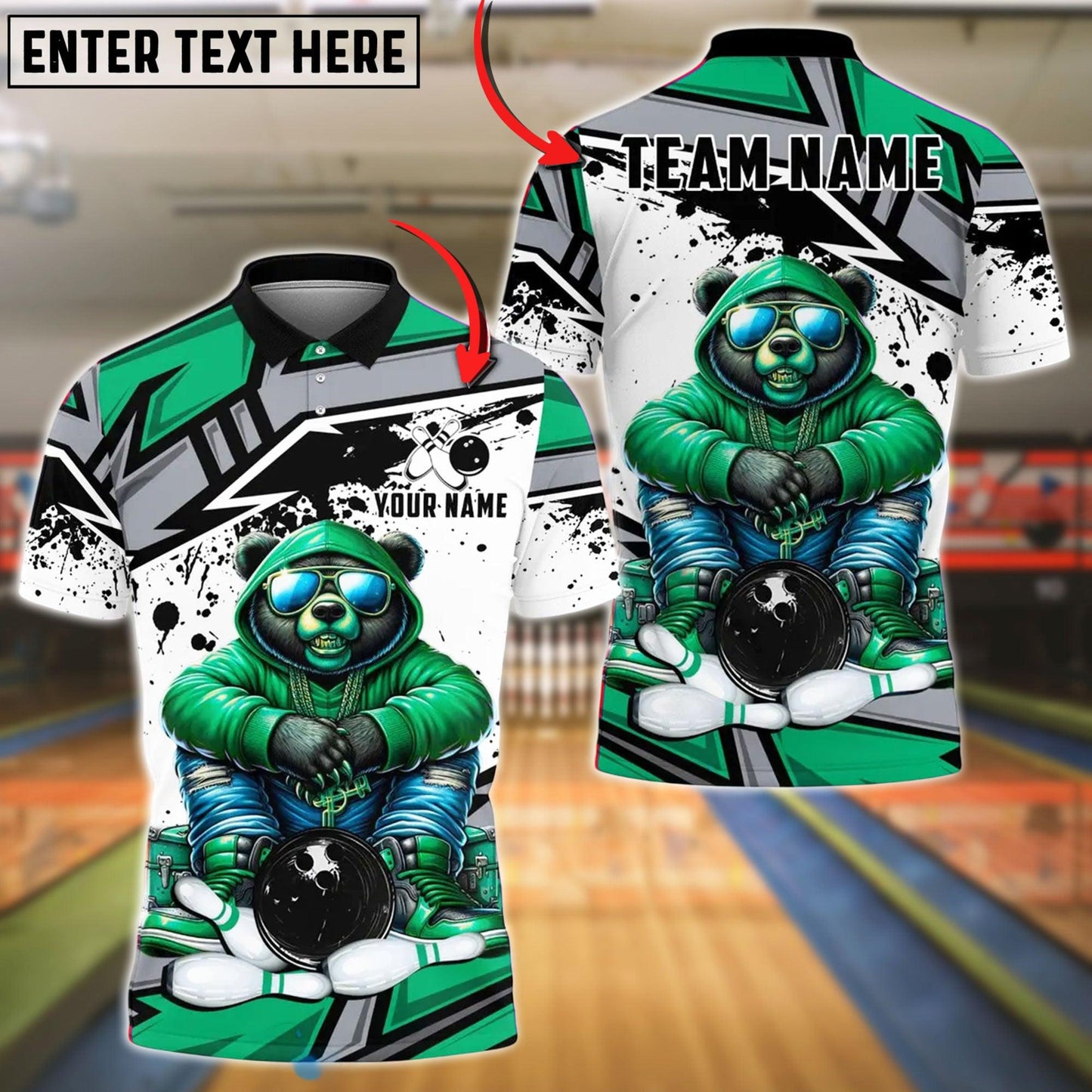Bowling And Pins HipHop Bear Customized Name, Team Name 3D Shirt