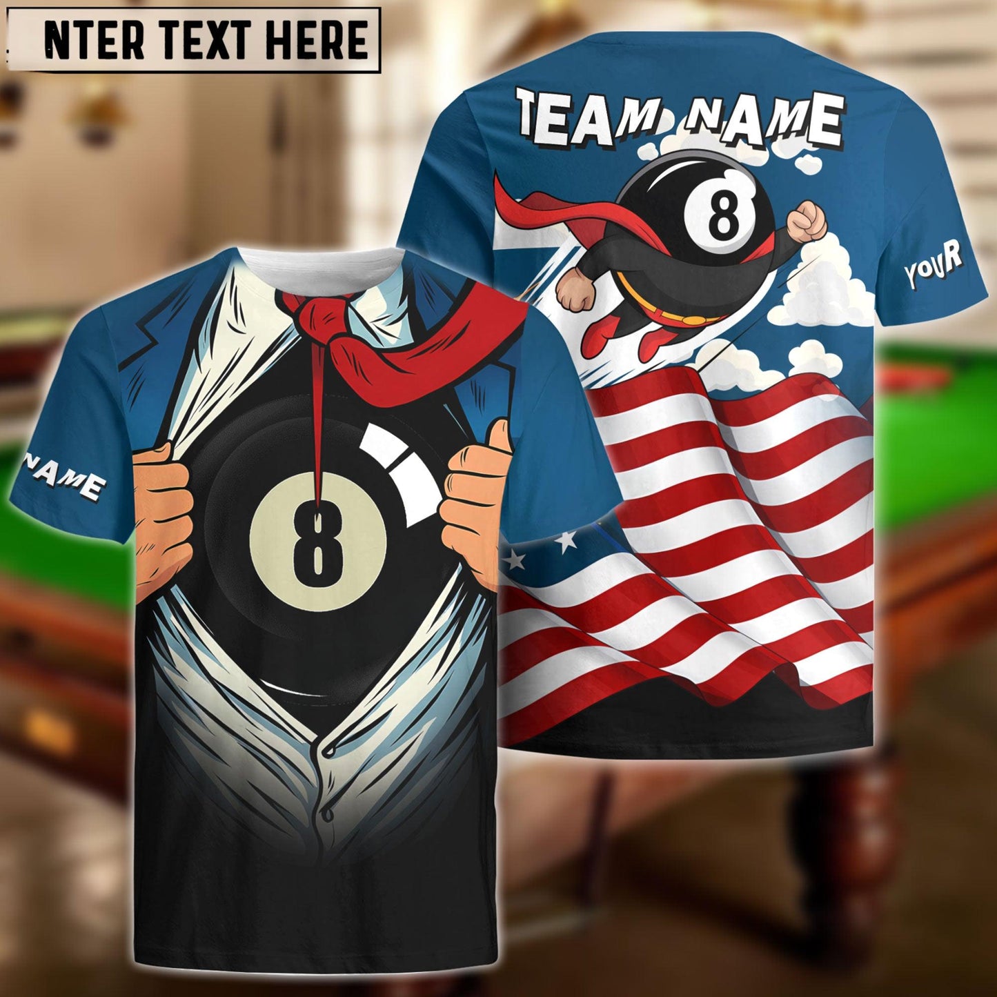 Billiards Super Ball 8 Flag Customized Name, Team Name 3D Shirt