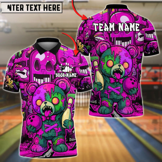 Bowling And Pins Halloween Bear Customized Name, Team Name 3D Shirt
