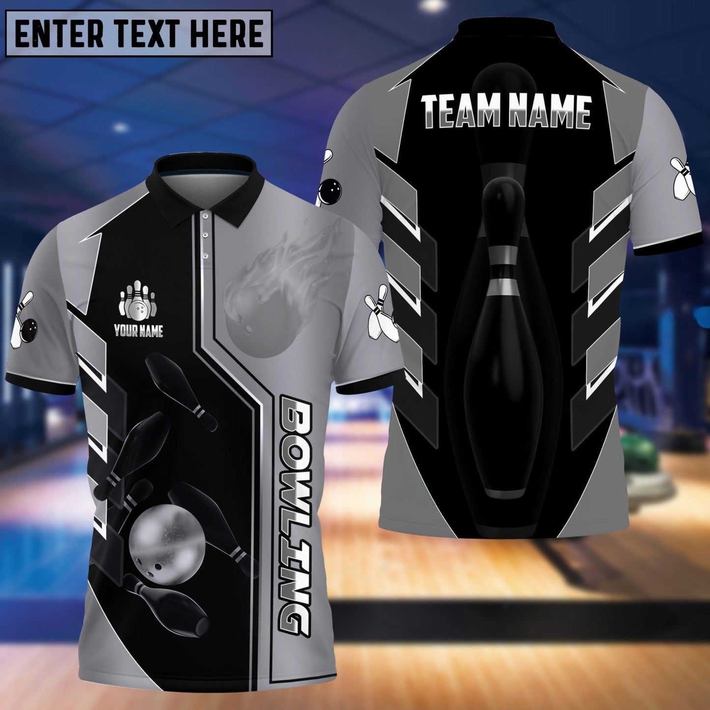 Bowling And Pins Premium Line Customized Name 3D Shirt (4 Colors)
