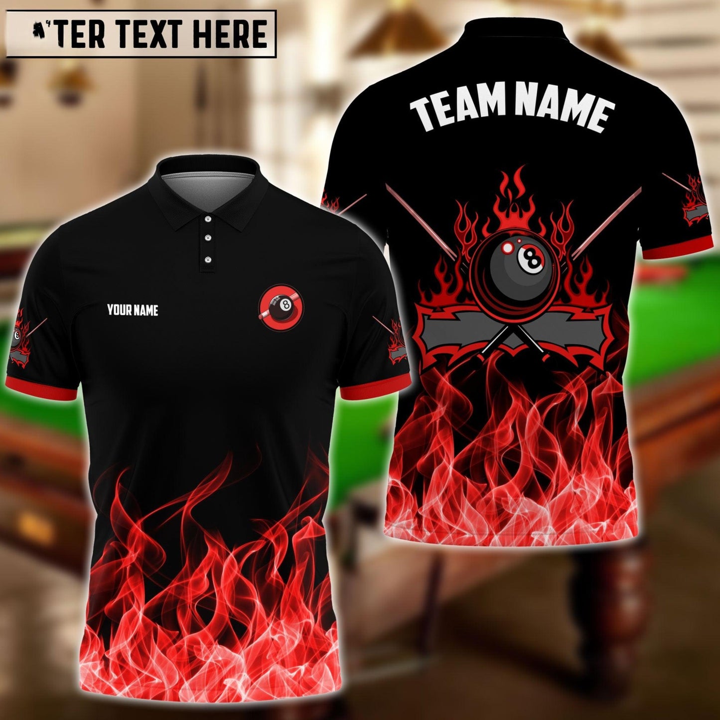 Personalized Billiards 8-Ball Fire Pattern Shirt
