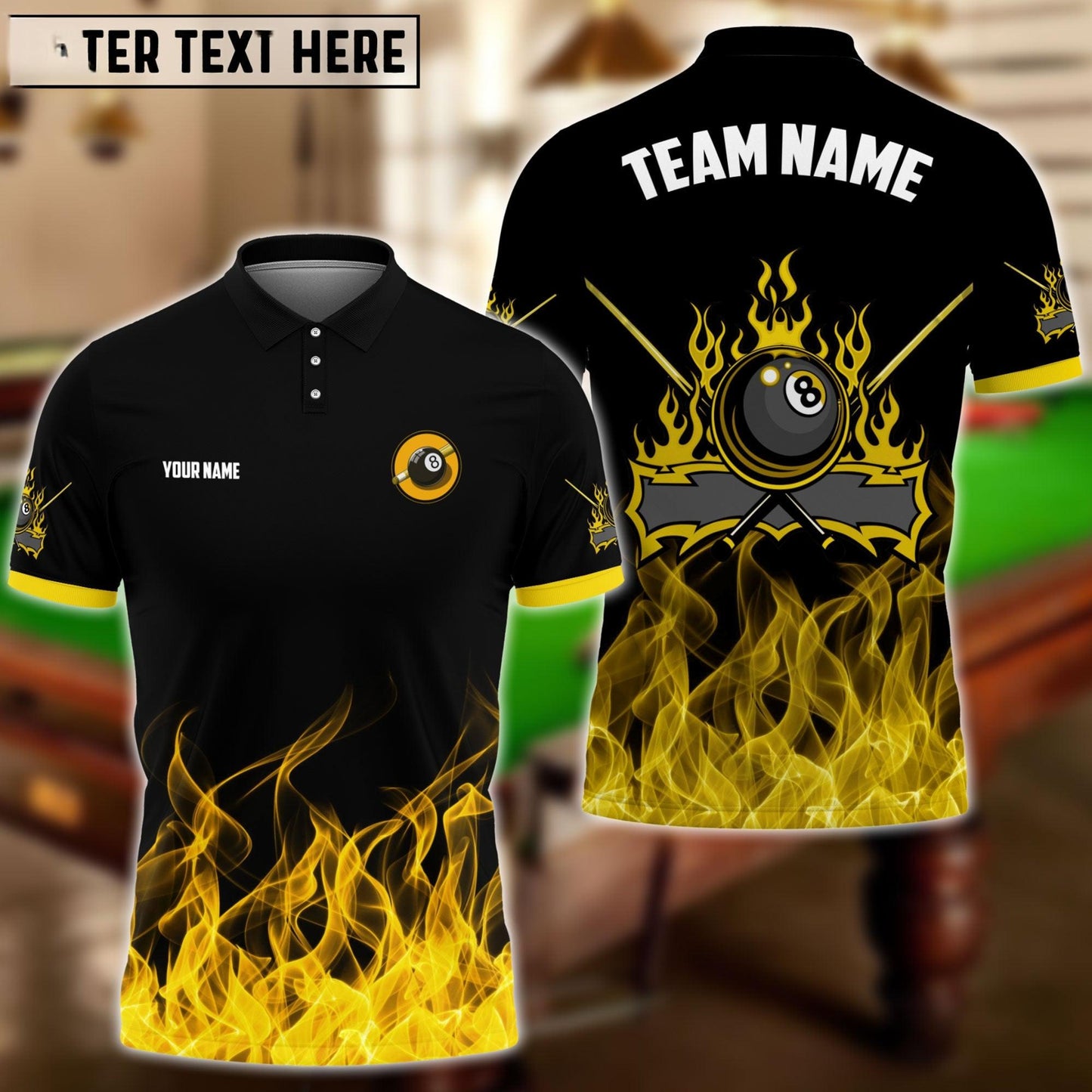 Personalized Billiards 8-Ball Fire Pattern Shirt
