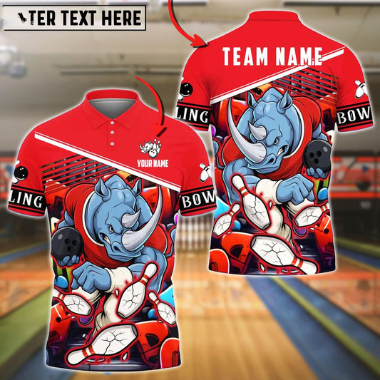 Bowling And Pins Rhino Crush Strike Customized Name, Team Name 3D Shirt