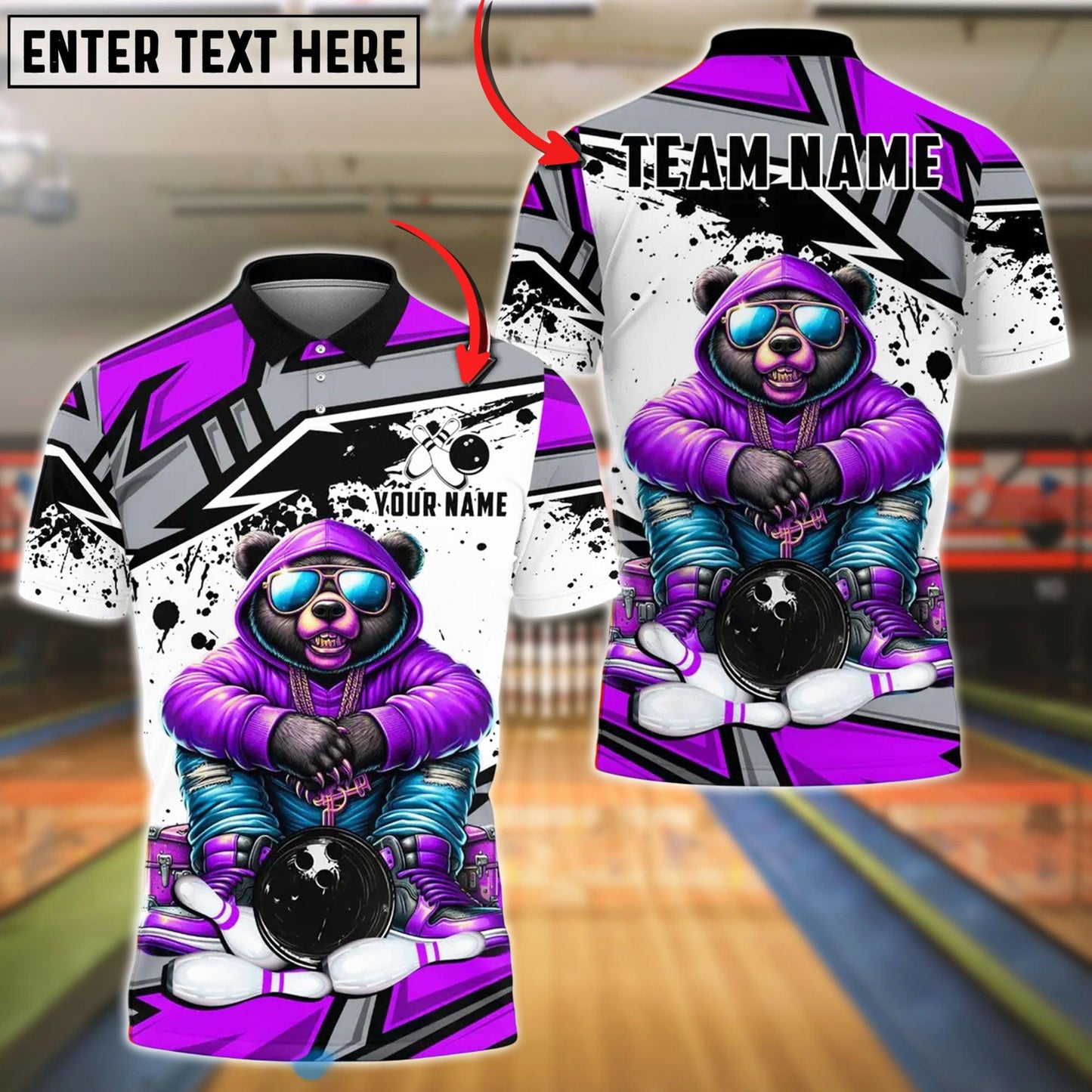Bowling And Pins HipHop Bear Customized Name, Team Name 3D Shirt