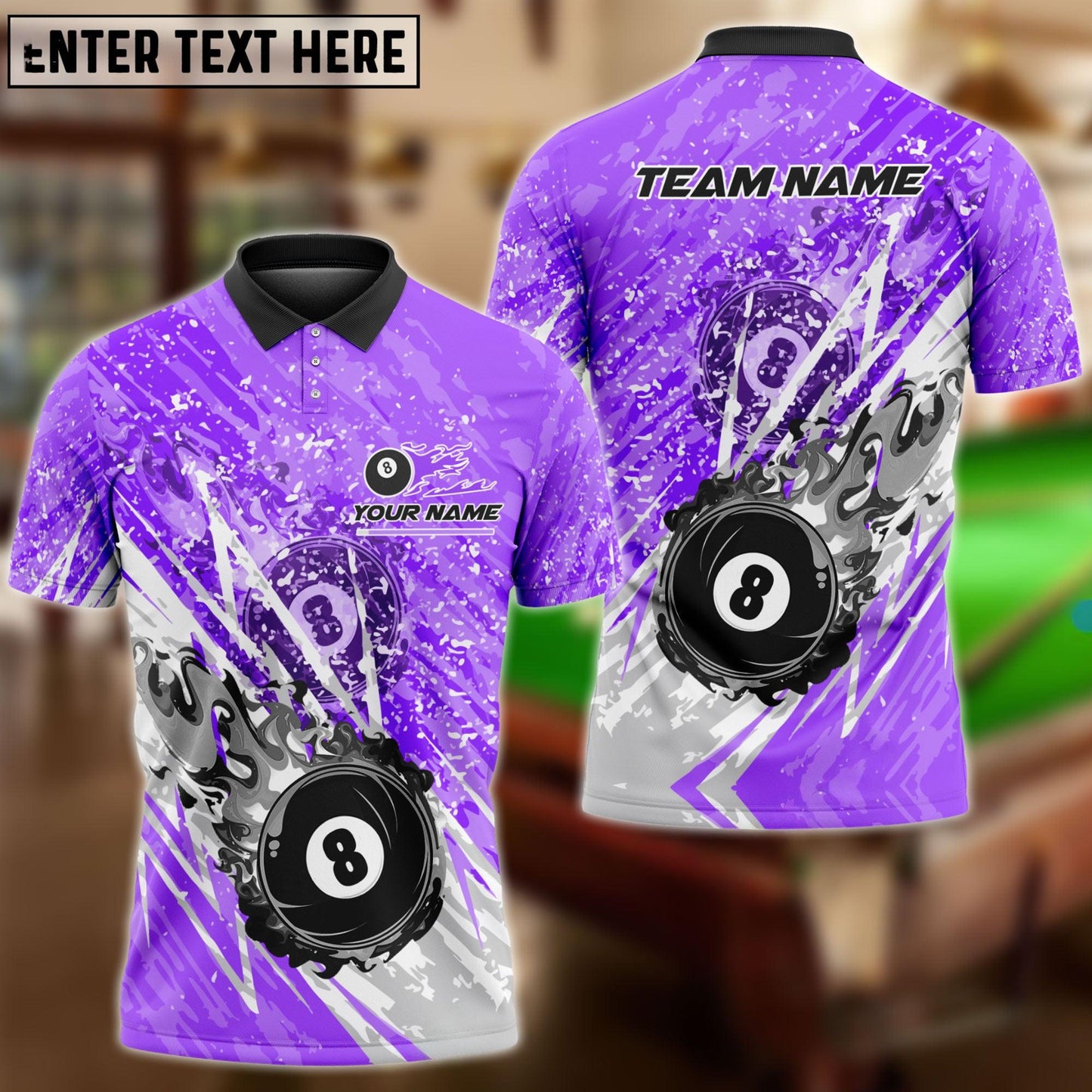 Billiards Ball 8 Lightning Flame Personalized Name & Team Name Shirt