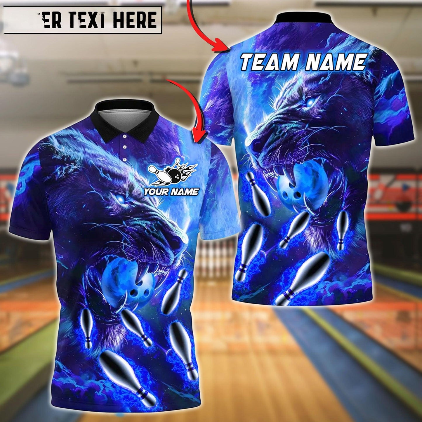 Bowling And Pins Flame Super Lion Customized Name, Team Name 3D Shirt