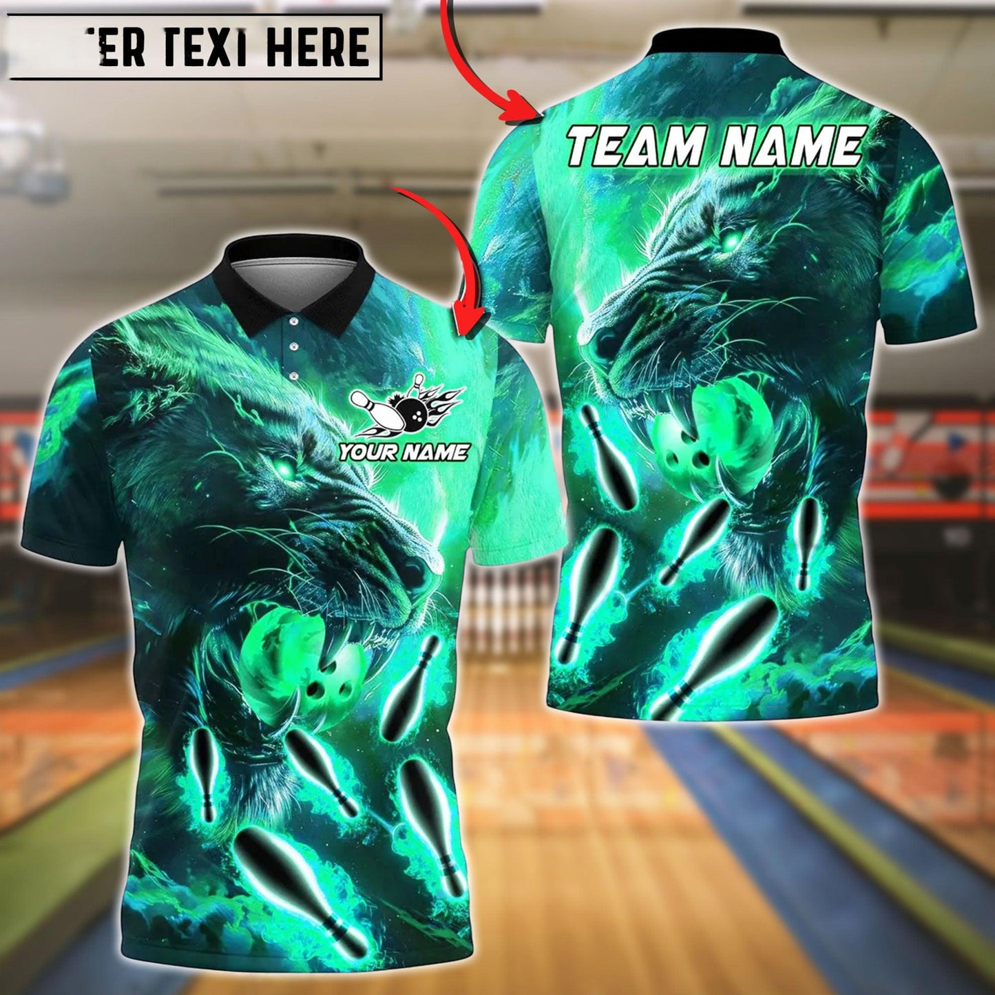Bowling And Pins Flame Super Lion Customized Name, Team Name 3D Shirt