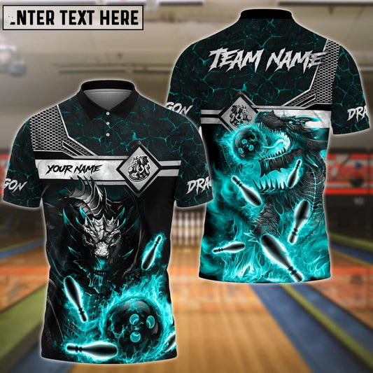 Bowling Ball & Pins Fire Dragon Customized Name, Team Name 3D Shirt (4 Colors)